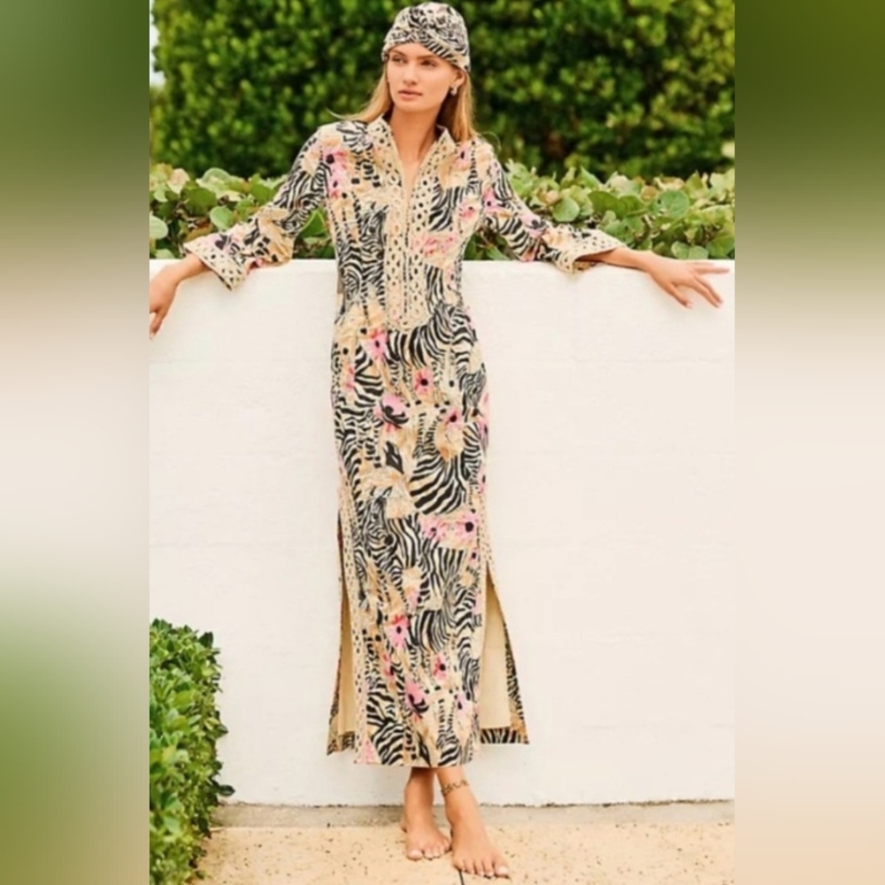 Lilly Pulitzer Shealyn Stretch Maxi Caftan in Vintage Vault print El Morocco 16